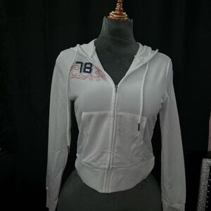 y2k white “78” zip up hoodie